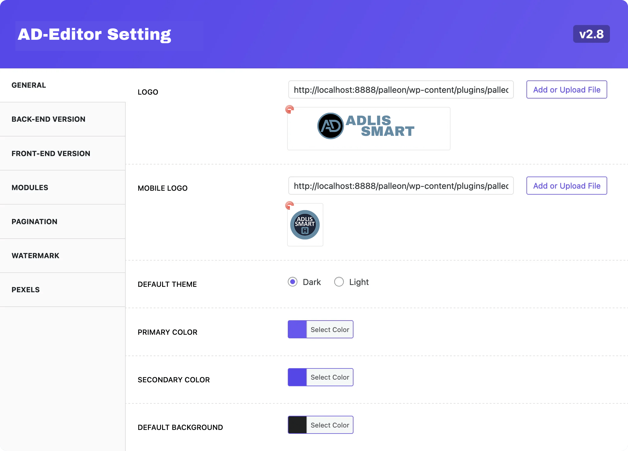 AD-Editor plugin settings